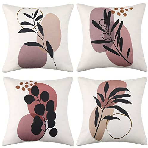 4er Set Kissenbezug Modern 50x50 Kissenbezüge Abstrakt Rosa Lila Anlage Sofakissen Kissen Leinen Dekokissen Sofakissen Bezug für Sofa Schlafzimmer Wohnzimmer Auto Bauernhaus Dekoration 4er Set