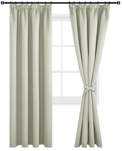 DWCN Vorhänge Wohnzimmer Blickdicht Kräuselband mit Vorhang-Krawatten, 2er Set H 260 x B 140 cm Vorhänge Dunkel Thermogardine Verdunkelung, Wärmeisolierend Thermovorhang für Schlafzimmer, Hell Beige