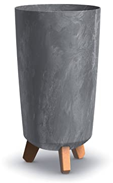 URBN GARDEN Macetero alto de plástico con aspecto de marengo gris para interiores y exteriores con patas