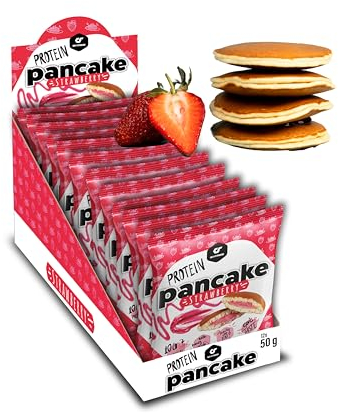 Go Fitness Protein Pancakes - [12 x 50 gramm ] Erdbeere High Protein Snack, frisch gebacken & extrem lecker - Eiweißriegel alternative mit 13g Eiweiß pro Pancake