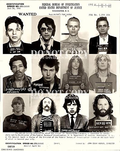 Famous Music Mugshot Collage 8 X 10 - Rock's Most Wanted - Stunning Mug Shot Collection - Photograph Set - Busted - Iconic Musicians - Rare Photo - Poster Art Print
