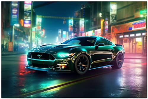 Printonia Leinwand-bild 120x80cm Ford Mustang Shelby Sportwagen Abstrakt Art Bilder Dekoration Wandbild Kunstdruck Automobil Deko