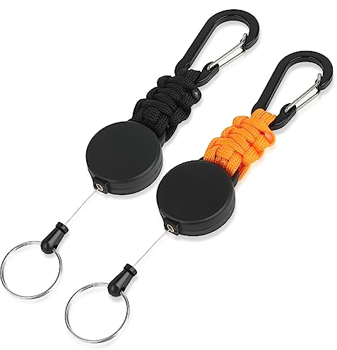 EOTW Schlüsselanhänger Ausziehbar, Schlüsselband Einziehbarer Ausweis mit 60cm Ausziehbar Stahlseil,Karabinerhaken Schlüsselring für Schlüssel, Gürtelclip und Kartenhalter,Schwarz + Orange