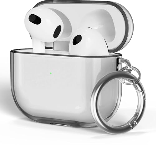 ULAK für Airpods 3 Hülle, Durchsichtig Stoßfest Hülle Dünn Schutzhülle mit Karabiner Transparent Ladecase für Apple AirPods 3 (LED an der Frontseite Sichtbar) - Schwarz