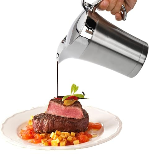 Stainless Steel Gravy Boat, 450ml Sauce Jug with Hinged Lid and Handle | Double Wall Insulated Gravy Jug Ideal for Gravy Custard Cream Sauce, Keeps Food Warm or Cool