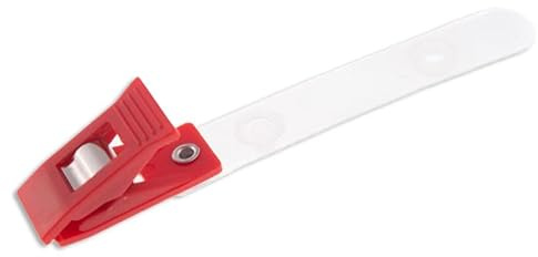 Pince crocodile plastique avec lanière - Rouge (lot de 100)