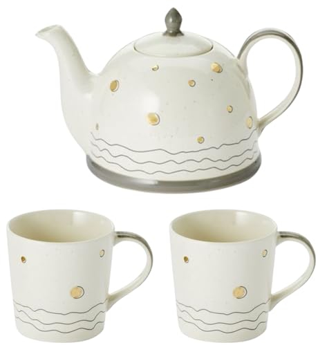 teemando® Kanne Sinje Keramik mit Goldauflage 1,9 l H 18 cm, Ø 6,5 cm ++++ 2 X Becher Sinje Keramik mit Goldauflage 0,4 l H 9,7 cm, Ø 8,7 cm