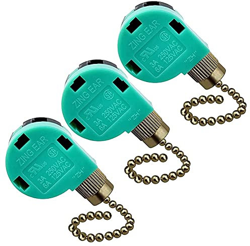 Bumdenuu Confezione di 3 interruttori per ventilatore a soffitto 3 velocità 4 cavi Orecchio ZE-268S6 Interruttore a catena di trazione del ventilatore Controllo della velocità di ricambio