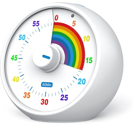 Cronómetro Visual Infantil, Cuenta atrás de 60 Minutos en la Cocina de la Oficina del Aula, gestión del Tiempo Infantil del cronómetro, operación silenciosa, patrón arcoíris del cronómetro (Blanco)