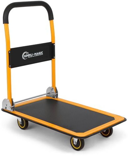 Simpli-Magic Push Cart Dolly, 330 LBS – Foldable Moving Platform Hand Truck – Easy Storage, 360 Degree Swivel Wheels Flat Bed Cart