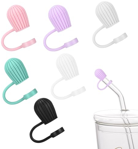 XiangSKY Drinking Straw Covers 6pcs Reusable Silicone Straw Cap 6-10mmCute Straw Topper Protector Cover,Cute Straw Covers Cap,Simple Straw Protector for Stanley Cup Accessories,(232DBY-4456146-00037)