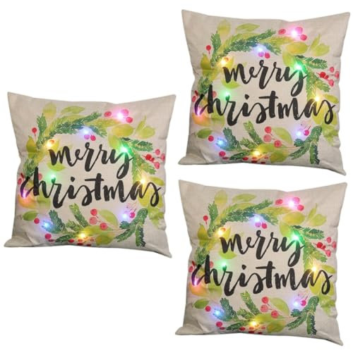 Warmhm 3stücke Pillowcase Mit -lichtern Weihnachtskissenbezug Für Festliche Dekoration Hochwertigem Leinen Und Knitterfrei Für Sofa Und Zuhause