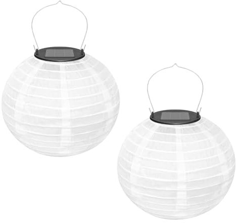 Ledeak 2 Piezas Farolillos Solares Exterior, 20cm Poliéster Impermeables LED Farol Solar Exterior, Redondos Estilo Oriental Chino Linternas para Bodas Hogar Jardín Terraza Fiesta Decoracion (Blanco)