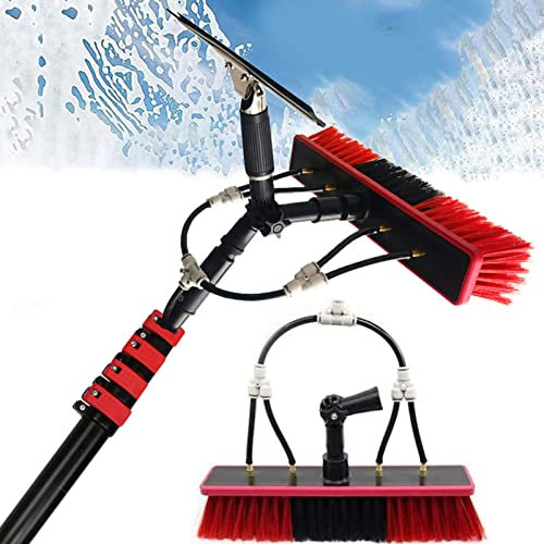 Water Fed Pole Kit, Telescopic Window Cleaning Pole Water Fed Brush Kit with Squeegee, Outdoor Solar Panel Cleaning System Pole Water Fed Brush Spray Washer