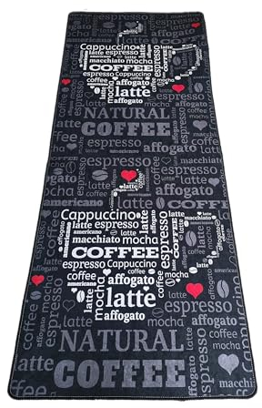 miqna Küchenteppich, Schwarz Küchenläufer, Weiß Schwarz Teppich küche rutschfest waschbar, Coffee Macchiato küchenmatte (Schwarz, 80 x 200 cm)