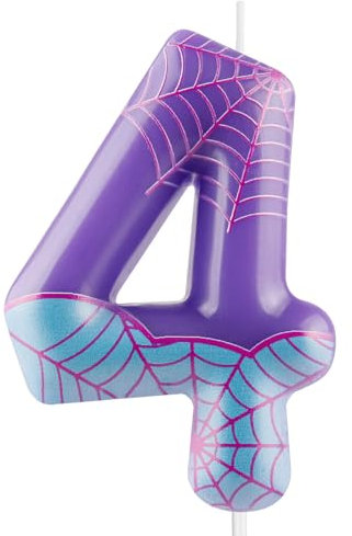 Purple Spider 4th Birthday Candles Spider Themed Number 4 Candle Cake Topper Spider Cartoon Birthday Cake Decorations for Boys Girls Kids Party Supplies