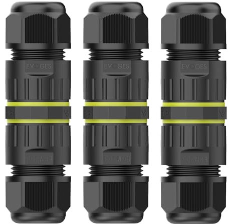 EVOGES IP68 Waterproof Outdoor Inline Cable Connector, 3 Pole, Ø5-12mm Cable Diameter, 0.5-2.5mm² Conductor, UKCA, UL, CE, TUV, RoHS Certified (3)