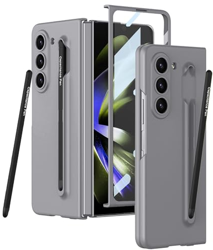 CFPLZFY Für Samsung Galaxy Z Fold 6 Hülle mit S-Pen Stift Schlitz and Stylus，Frontabdeckung Integrierter Bildschirmschutz,Ultradünn und sturzsicher handyhülle (Grau+Black Stylus, Z Fold6)