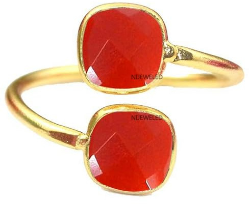 18K Yellow Gold Over 925 Sterling Silver Stylish Statement Ring for Women & Girl, Gemstone Dainty Ring, Fine Jewelry Christmas Gift (Adjustable upto Size 6 to Size 8, Red Onyx)