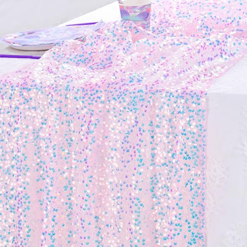 Sirena Runner da Tavolo 63x300cm Paillettes Runner Tavola Moderno per Interni ed Esterni Decorazione per il Soggiorno Rosa