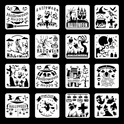 13 StüCk Diy Schablone Der Halloween Zeichnung Malschablonen 13cm Wiederverwendbare FüR Halloween Dekoration,Diy KüNstlerische Kreation,WäNde, BüCher