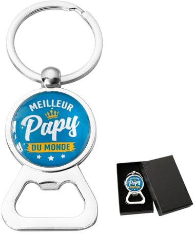 Porte-clé Décapsuleur Meilleur Papy du Monde Pendentif Porte-clef Grand-père Ouvre-bouteille et Petite Boîte Cadeau Noir Cadeau de Papy pour Fête Noël Ajouts de l'Avent Anniversaire Fête des Pères