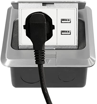 Prise Electrique Trois Trous Pop-up Prise Exterieure Etanche pour Applications de Bois Franc, Tapis et Carrelage, Comptoirs Granit/Marbre, Installé Planchers, Comptoirs, Terrasses Cuisines