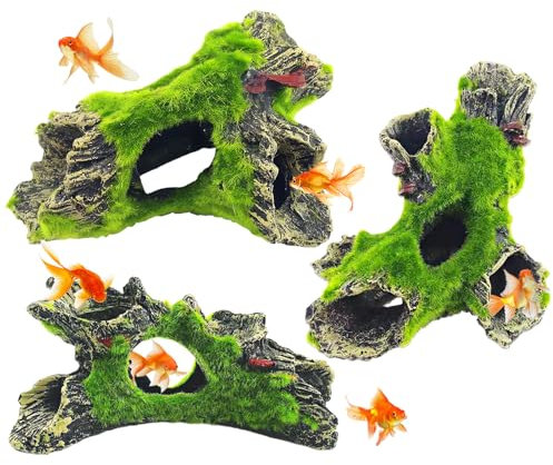 BORDEAG Aquarium Höhle - 3 Stück Harz Zubehör, Dekoration für Kleine Garnele, Fisch, Meeresorganismen - Rock Cave Deko