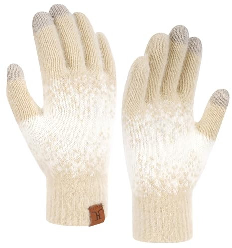 Bequemer Laden Thermo Touchscreen Handschuhe Damen Winter Warm Strickhandschuhe Winterhandschuhe mit Elastisch Manschette Elegant Frauen Geschenk, Aprikosenweiß