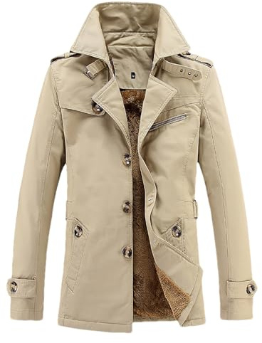 ANUEFR Homme Simple Boutonnage Doublure Polaire Hiver Trench Coat | Boutonnage, Multi Poches, Col Cranté, Coupe Regular, Coupe-Vent Chaud