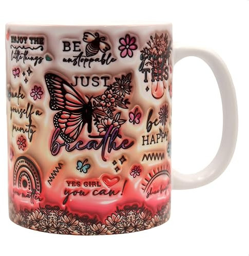 Shopi Zone Taza Motivacional para Mujeres - Diseño Inspirador con Mariposas y Frases Positivas