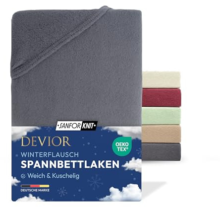 Devior Winterflausch Fleece Spannbettlaken, Anthrazit, 180x200–200x200 – Weich, wärmend & pflegeleicht aus 80% Baumwolle – Winterbettlaken mit Gummizug in edler Farbe für kalte Nächte