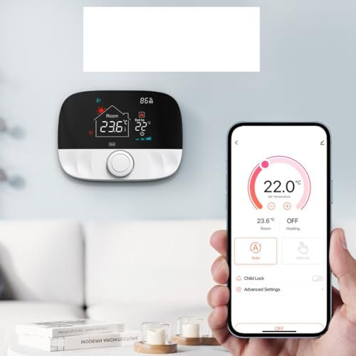 RF433 Funk-Thermostat, für Tuya WiFi Smart Thermostat für Gaskessel, programmierbar, mobile App-Steuerung, Temperaturerkennung (schwarz)