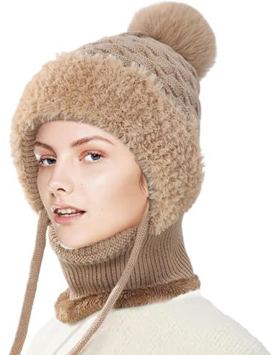 Kapuzenschal - Kapuzenschal aus Wolle, peruanische Mütze mit Pompons | Winddichte Halswärmer-Schädel-Strickmütze, für Damen und Mädchen, Schneemütze, Skimütze für Outdoor-Reisen, Sport, Radfahren (12,