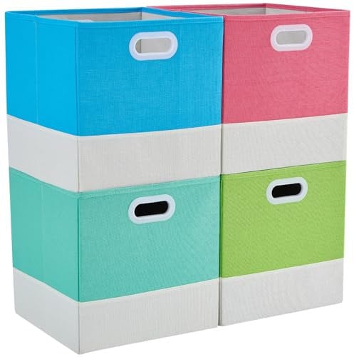FABINADO Storage Cubes Boxes for Kallax, 33x38x33 cm Fabric Storage Baskets for Shelf/Closet/Wardrobe, PP Plastic Handles, Macaron, 4 Pack