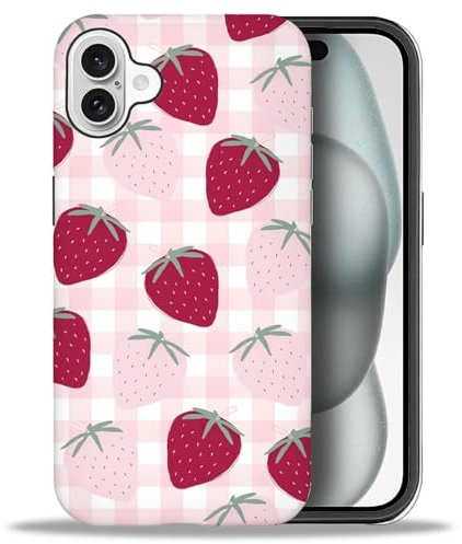 artslion Cute Handyhülle für iPhone 16 hülle 6,1 Zoll, Erdbeere Muster Stoßfest Kratzfest Schutzhülle für iPhone 16