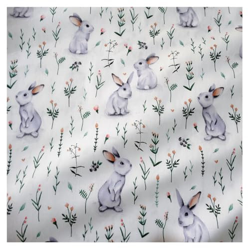 AMateschitz Baumwollstoffe Meterware Cartoons Gedruckt Stoffe Nette Cartoon Tiere Baumwolltuch Patchwork Stoffpaket 100% Baumwolle Stoffe zum Nähen für Quilt Scrapbooking DIY Hase 1M*1.6M