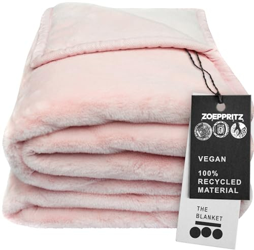 Zoeppritz The Blanket – Extra weiche Decke aus recyceltem Polyester, vegan, beidseitige Felloptik, Allergiker geeignet, Meander Design (Rose, 150x200cm)