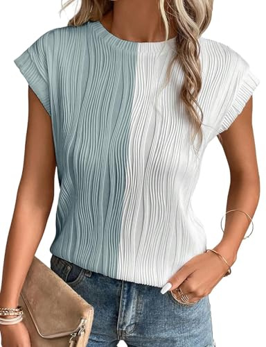 Gemulate Womens Blouses Cute Cap Sleeve Ladies Tops and Blouses v Neck Long tee Shirts Pleated Shirt for Women Business Casual Green White XXL