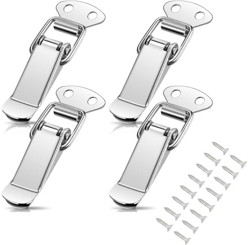 4 Stück Spannverschluss, 74mm Spannverschluss Edelstahl mit 16 Schrauben, Hebelverschluss, Schnappverschluss, Kistenverschluss, Kappenschloss für Toolbox Schublade Truhe Case Box Schrank
