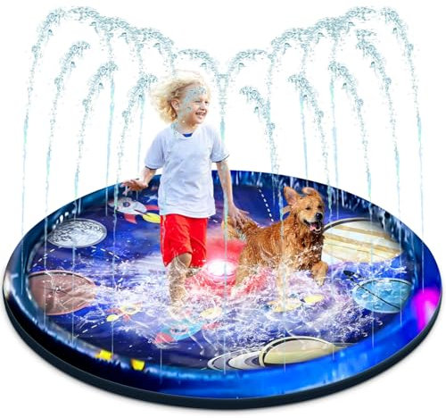 Petite piscine à pataugeoire pour enfants, jardin d'été, plage - Tapis de jeu pliable pour garçons et filles - Piscine d'éclaboussures pour chiens (cosmique lumineux (150 cm)