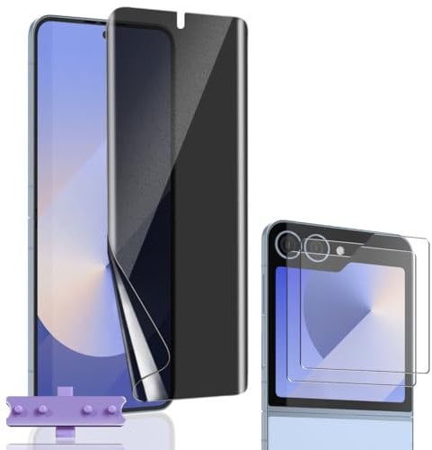 Euukzzea 1+2 Pièces Protection Écran pour Samsung Galaxy Z Flip 6 Anti-Espion TPU [Pas Verre Trempé] + Caméra Verre Trempé, Anti-Rayure Anti-Spy Privacy Film Protecteur D'écran