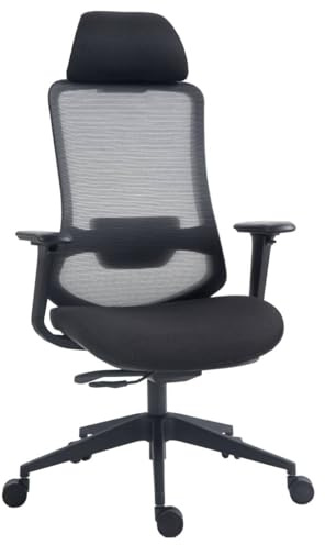 OFFICER PRODUCTS Bürostuhl Siros mit Verstellbaren Armlehnen/Ergonomischer Schreibtischstuhl mit Netzbespannung/Lordosenstütze / 4D-Armlehnen, Schwarz Farbe/Office Chair
