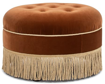 Jennifer Taylor Home Yolanda 24 Round Upholstered Accent Ottoman, Burnt Orange Performance Velvet