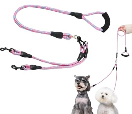 Senermter Doppelte Welpenleine | Doppelleine für Zwei Hunde - Tier Sicherheitsausrüstung Ergonomischer Griff 360 Grad Drehfunktion für Kleine Mittelgroße Große Hunderassen Wanderungen Camping