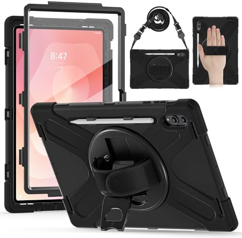 ZenRich Rugged Case for Samsung Galaxy Tab S11 Ultra 2025 14.6 Inch | SM-X930,Rugged Shockproof Protective Cover with Screen Protector, 360° Rotating Stand, Hand Strap & Shoulder Belt, Black