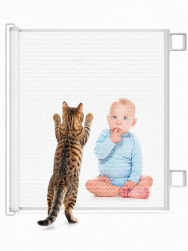 Barrière de Sécurité Chien et Enfant Rétractable Extensible (Blanc, 180cm) | Sans Perçage, Pour Escaliers Portes Couloirs, Intérieur Extérieur, Hauteur Ajustable