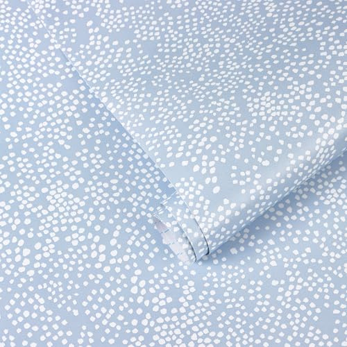 Yomshi Peel and Stick Wallpaper Polka Dots Wallpaper White and Blue Modern Sticky Back Plastic Roll Washable Textured Self Adhesive Contact Paper for Furniture Wall Bathroom Kitchen 44 x 300 cm
