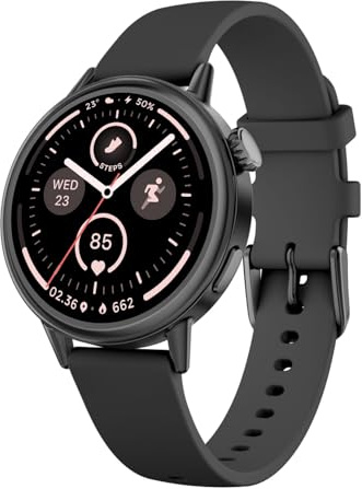 TOOBUR Montre Connectée Homme Femme Petit Poignet, 37 mm Écran AMOLED Smartwatch Rond, Montre Connectée de Sport avec Podomètre, Smart Watch Compatible Android et iOS, Noir