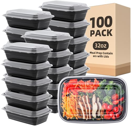 WUHUIXOZ 100 Stück 32oz Meal Prep Container mit, Prämie Wiederverwendbar Behälter für die Zubereitung von Mahlzeiten Lunchbox mit Deckel, Mikrowelle, Gefrierschrank, Spülmaschinenfestk